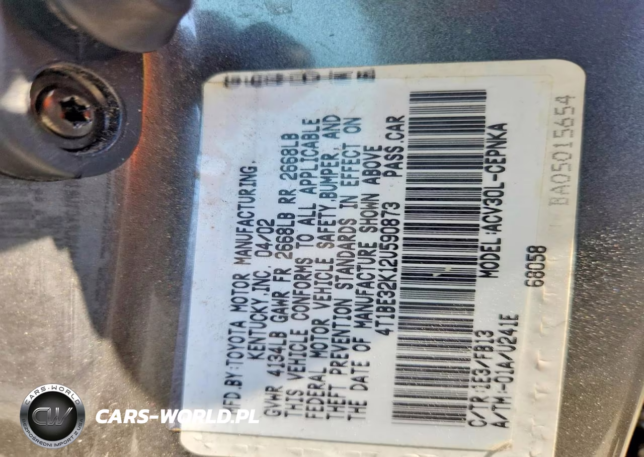 2002 Toyota Camry Le VIN:4T1BE32K12U590873 - 12