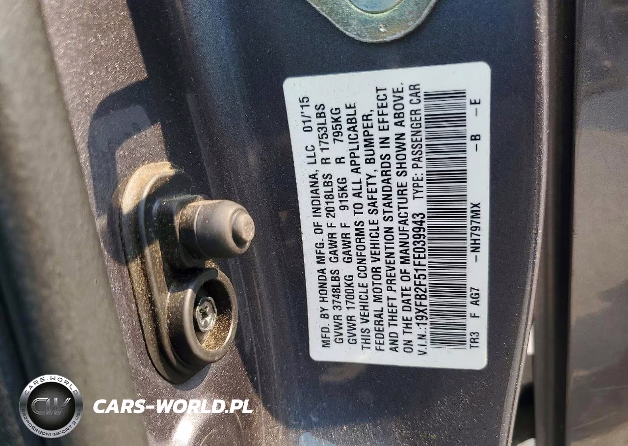 2015 Honda Civic Lx VIN:19XFB2F51FE039943 - 12