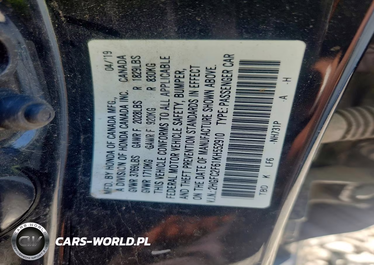 2019 Honda Civic Lx VIN:2HGFC2F61KH552910 - 12
