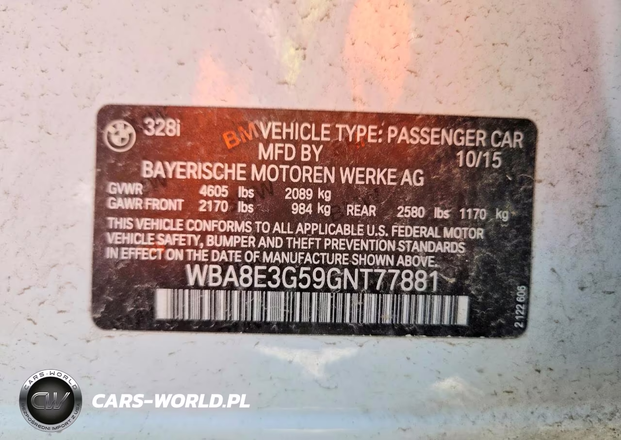 2016 BMW 328 Xi Sulev VIN:WBA8E3G59GNT77881 - 12