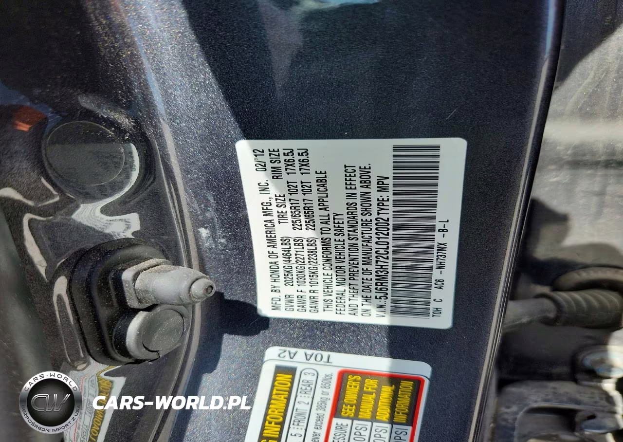 2012 Honda Cr-V Exl VIN:5J6RM3H72CL012002 - 13