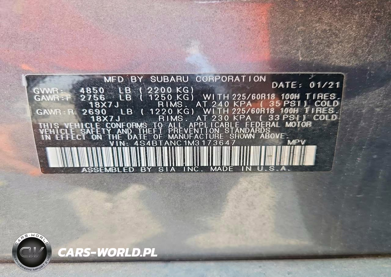 2021 Subaru Outback Limited VIN:4S4BTANC1M3173647 - 14