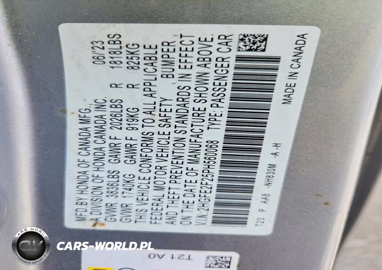 2023 Honda Civic Lx VIN:2HGFE2F25PH560068 - 12