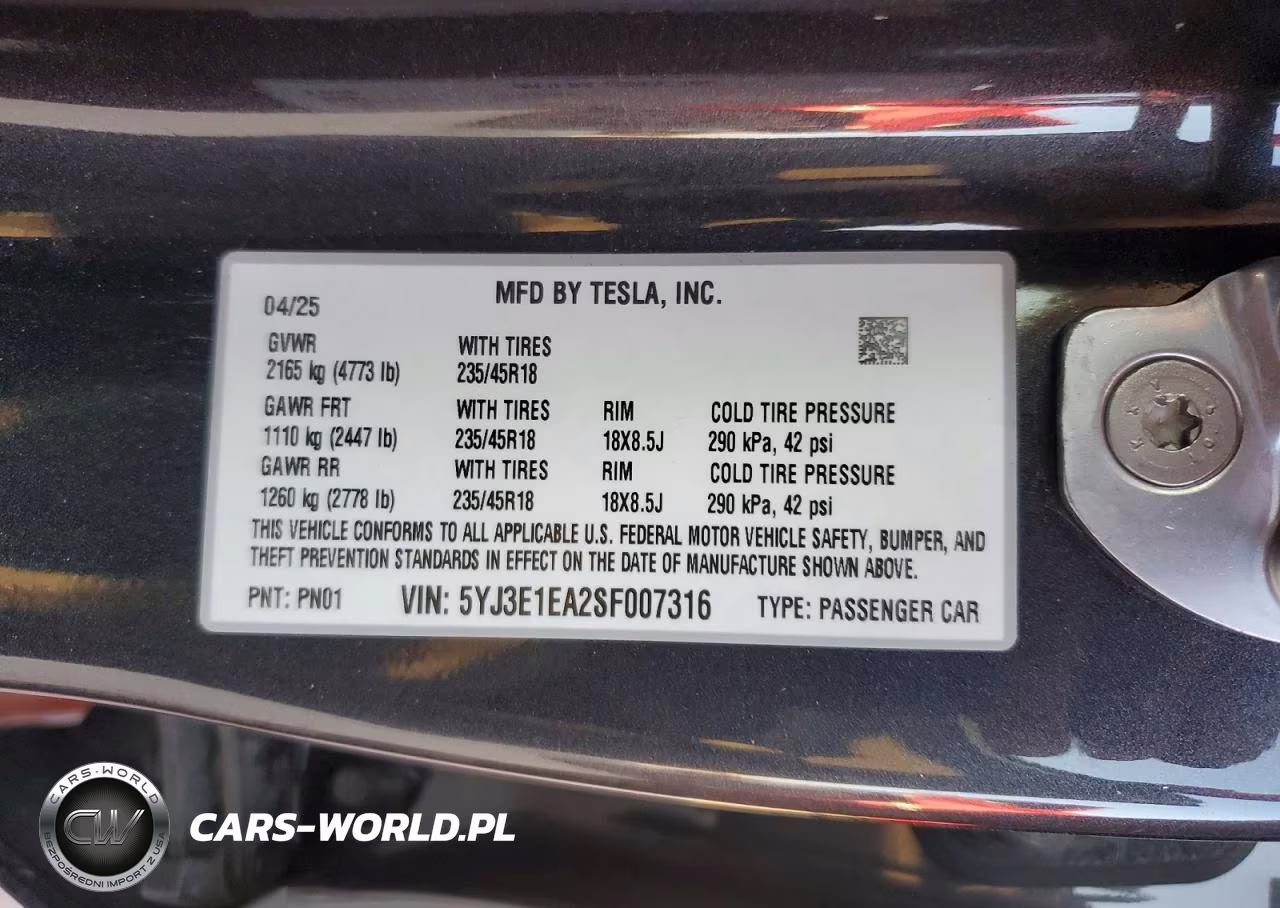 2025 Tesla Model 3 VIN:5YJ3E1EA2SF007316 - 12