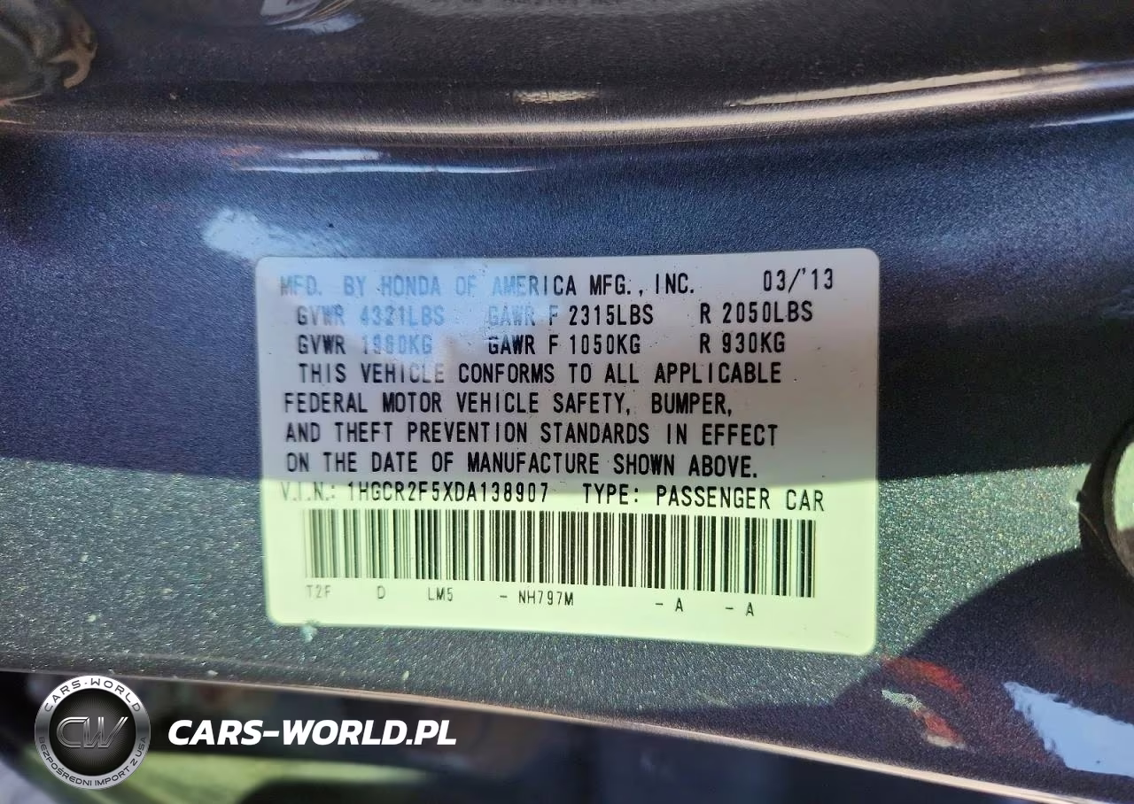 2013 Honda Accord Sport VIN:1HGCR2F5XDA138907 - 13