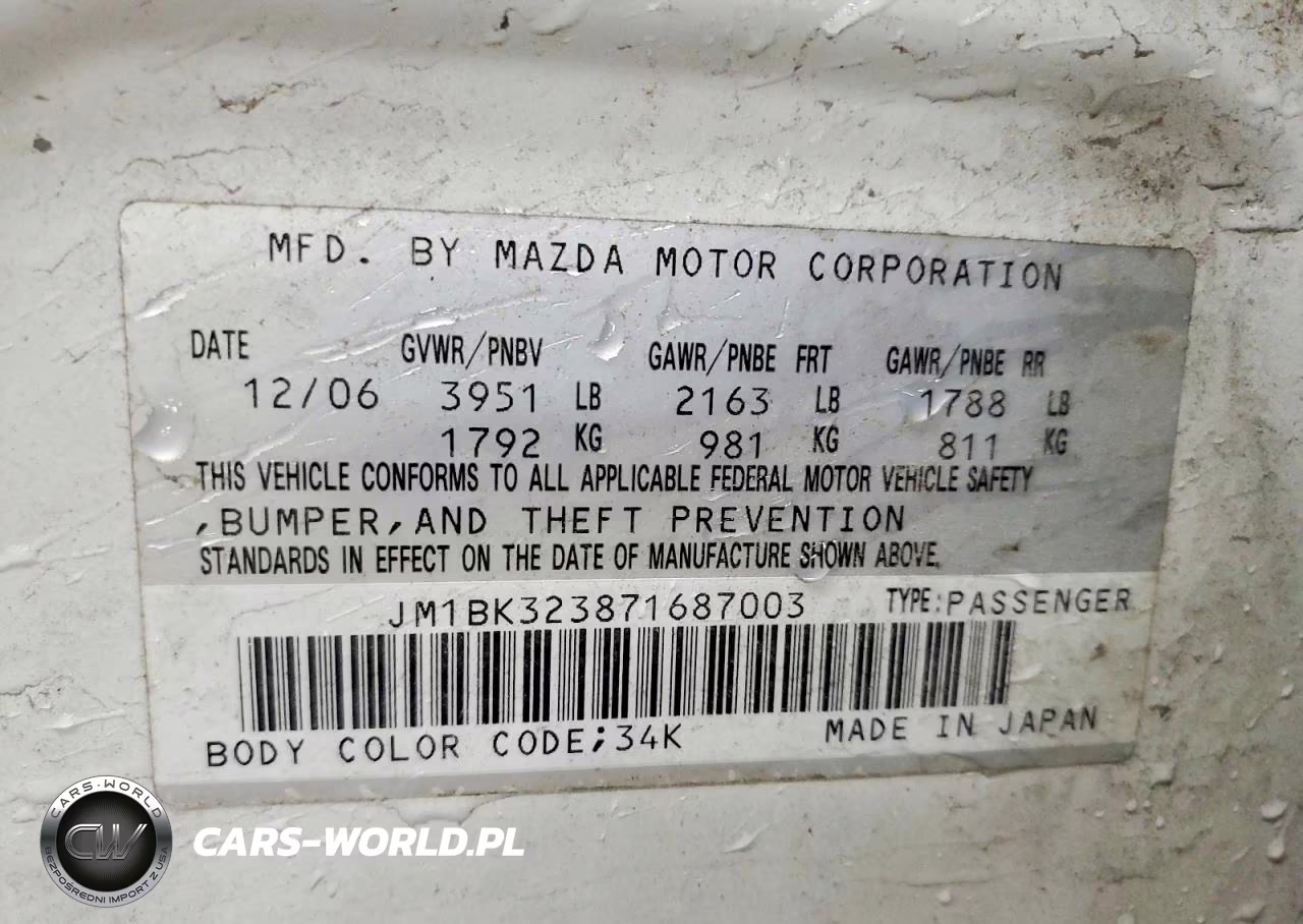 2007 Mazda 3 S VIN:JM1BK323871687003 - 12