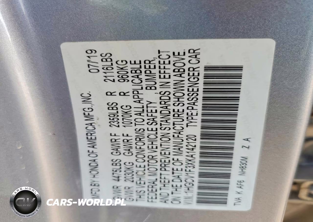 2019 Honda Accord Sport VIN:1HGCV1F3XKA142120 - 13