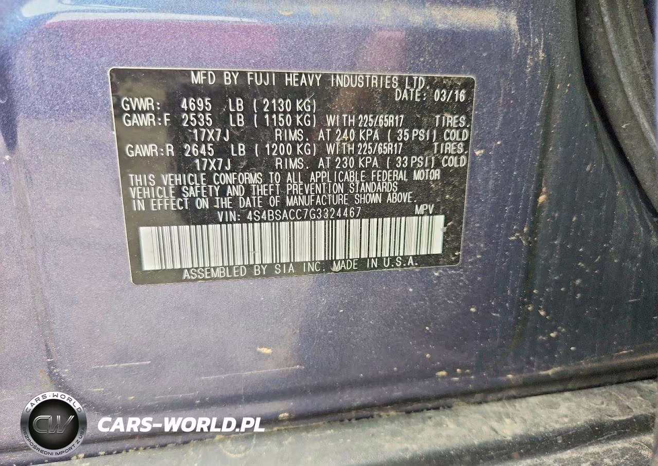 2016 Subaru Outback 2.5I Premium VIN:4S4BSACC7G3324467 - 13