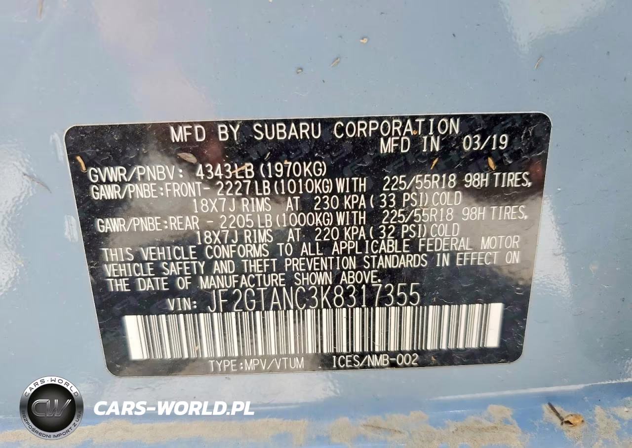 2019 Subaru Crosstrek Limited VIN:JF2GTANC3K8317355 - 12
