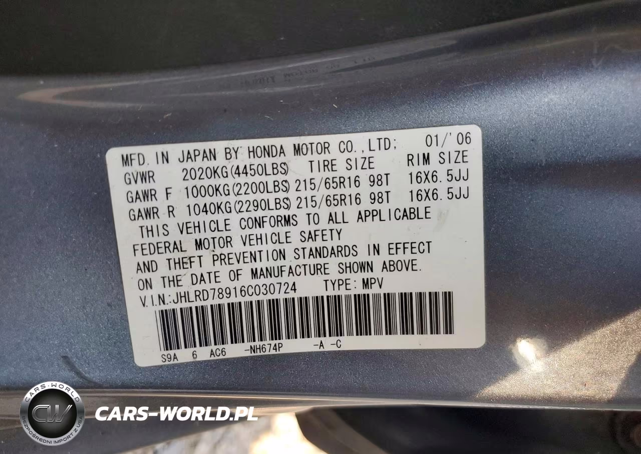 2006 Honda Cr-V Se VIN:JHLRD78916C030724 - 13