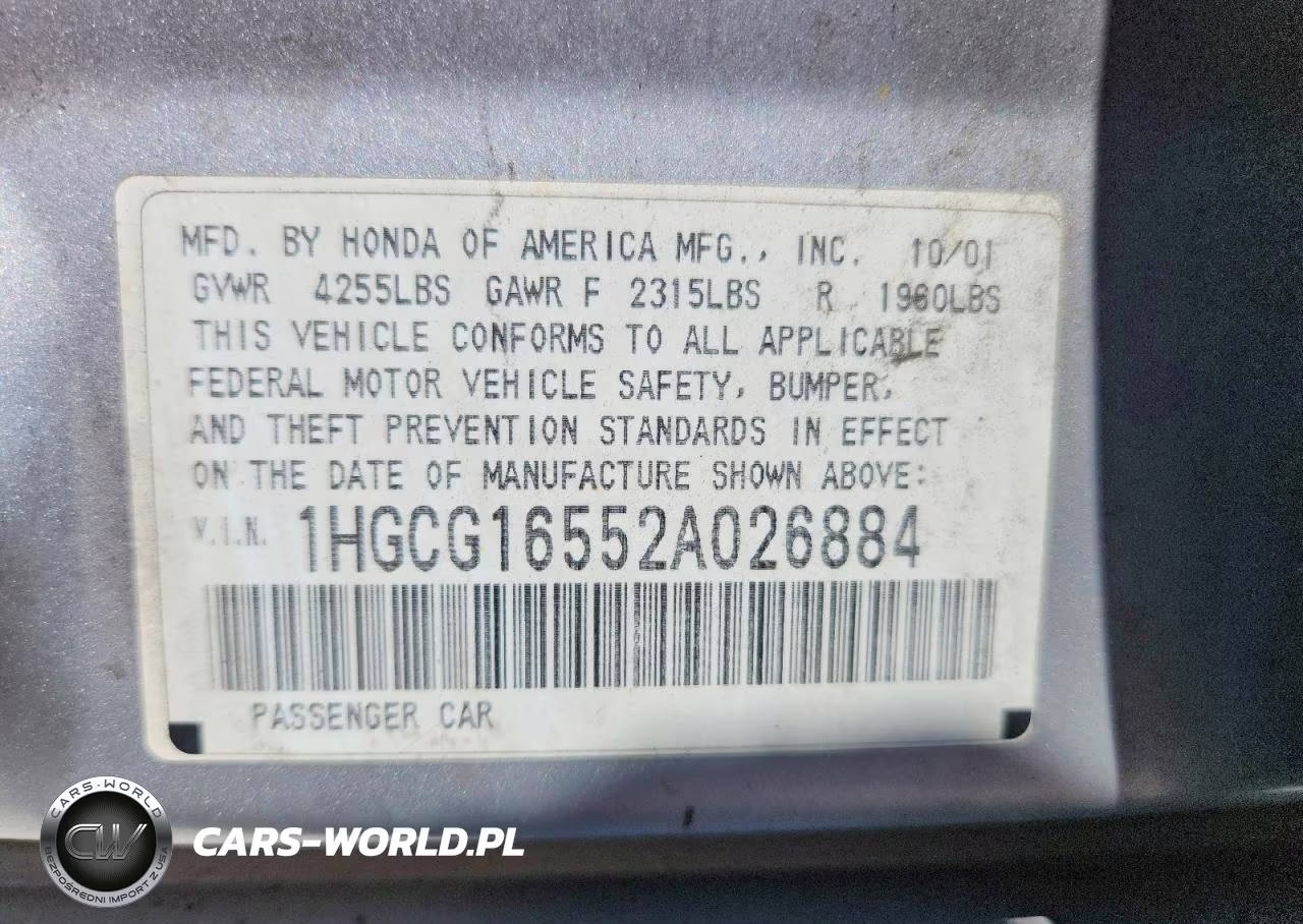 2002 Honda Accord Ex VIN:1HGCG16552A026884 - 12