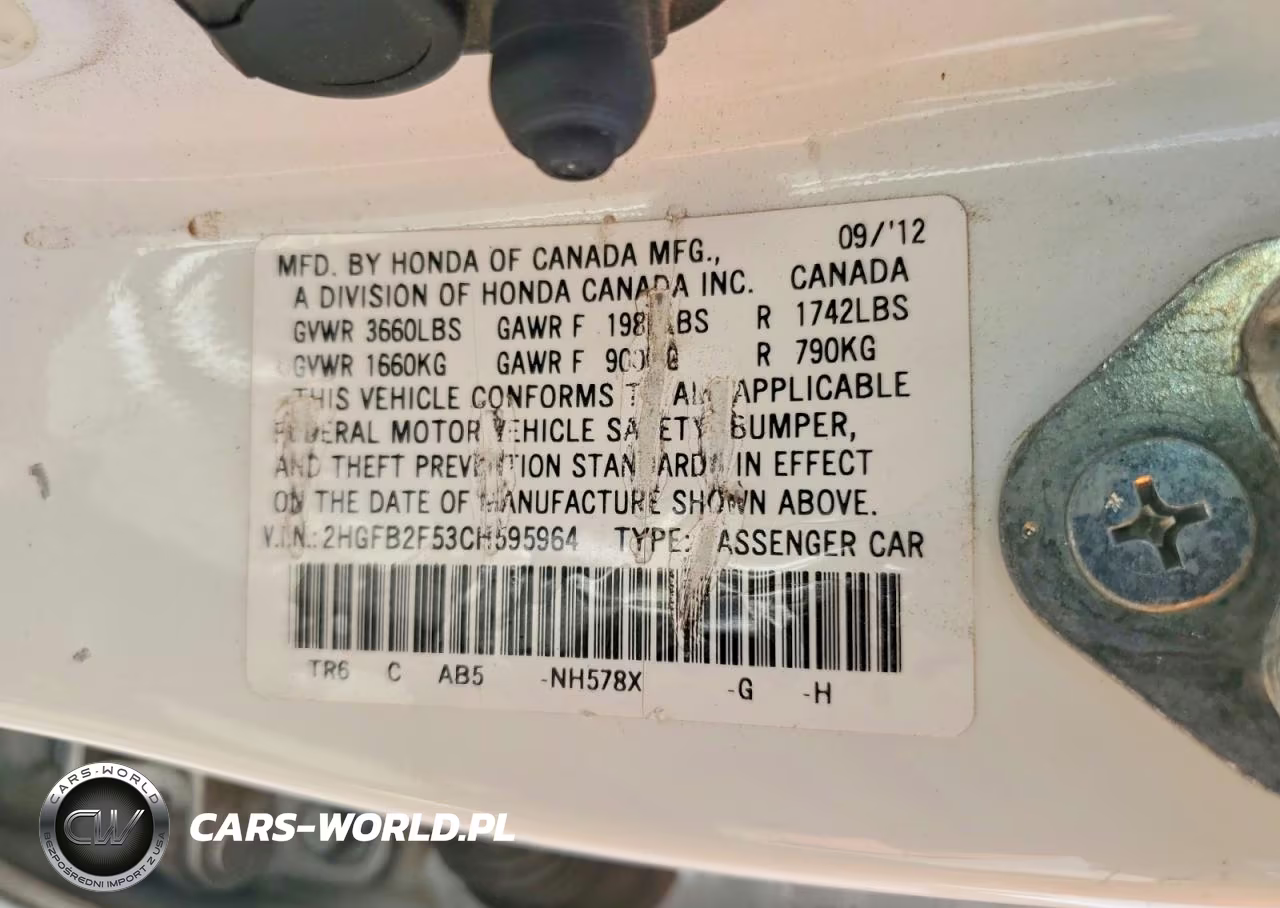 2012 Honda Civic Lx VIN:2HGFB2F53CH595964 - 12