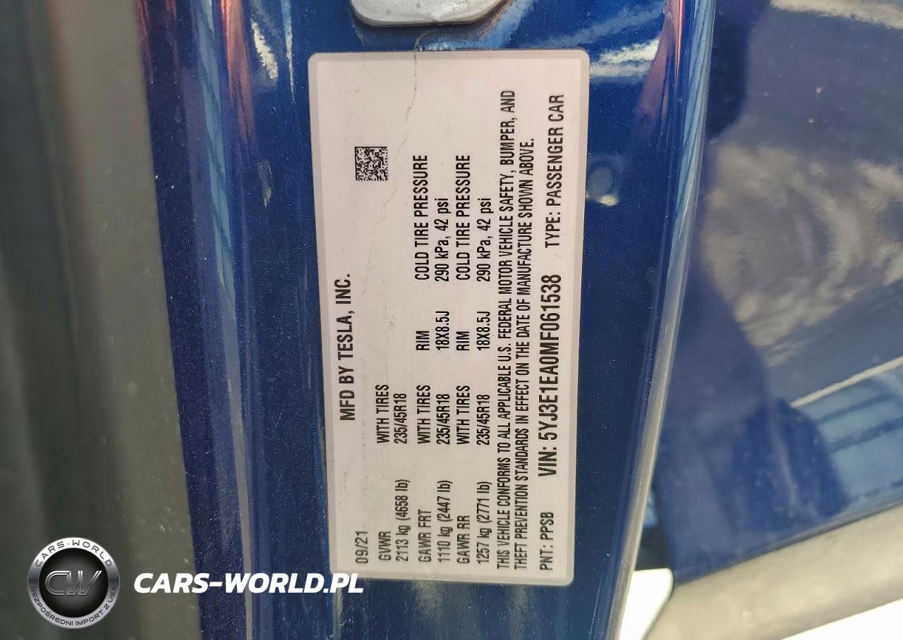 2021 Tesla Model 3 VIN:5YJ3E1EA0MF061538 - 12