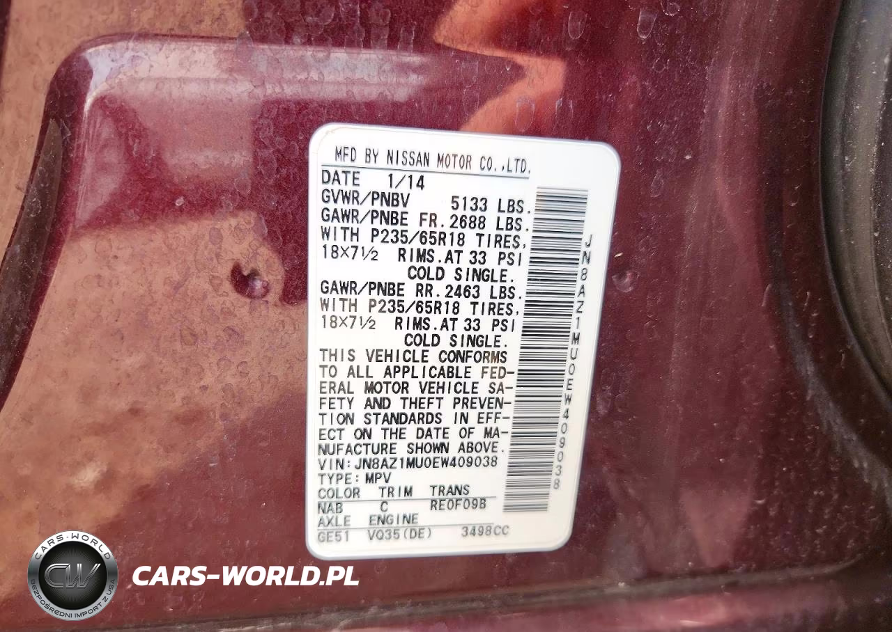 2014 Nissan Murano Sv VIN:JN8AZ1MU0EW409038 - 12