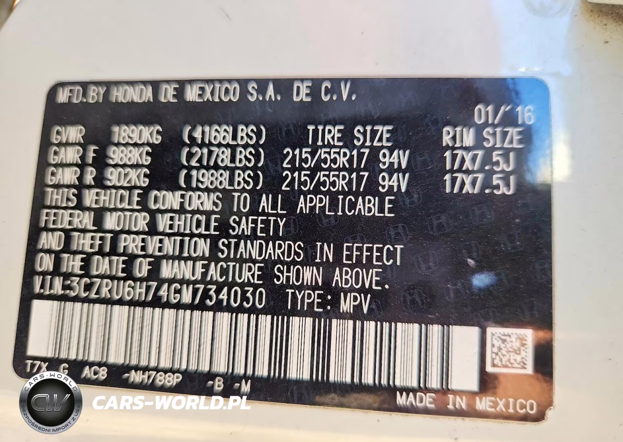 2016 Honda Hr-V Exl VIN:3CZRU6H74GM734030 - 13