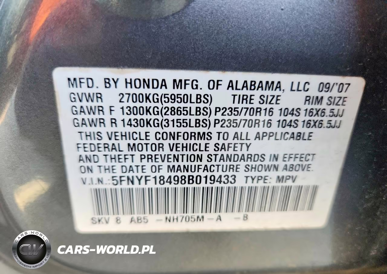 2008 Honda Pilot Ex VIN:5FNYF18498B019433 - 13