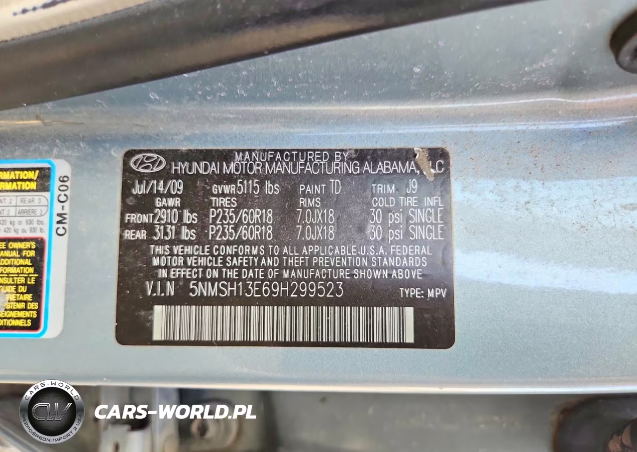 2009 Hyundai Santa Fe Limited VIN:5NMSH13E69H299523 - 13