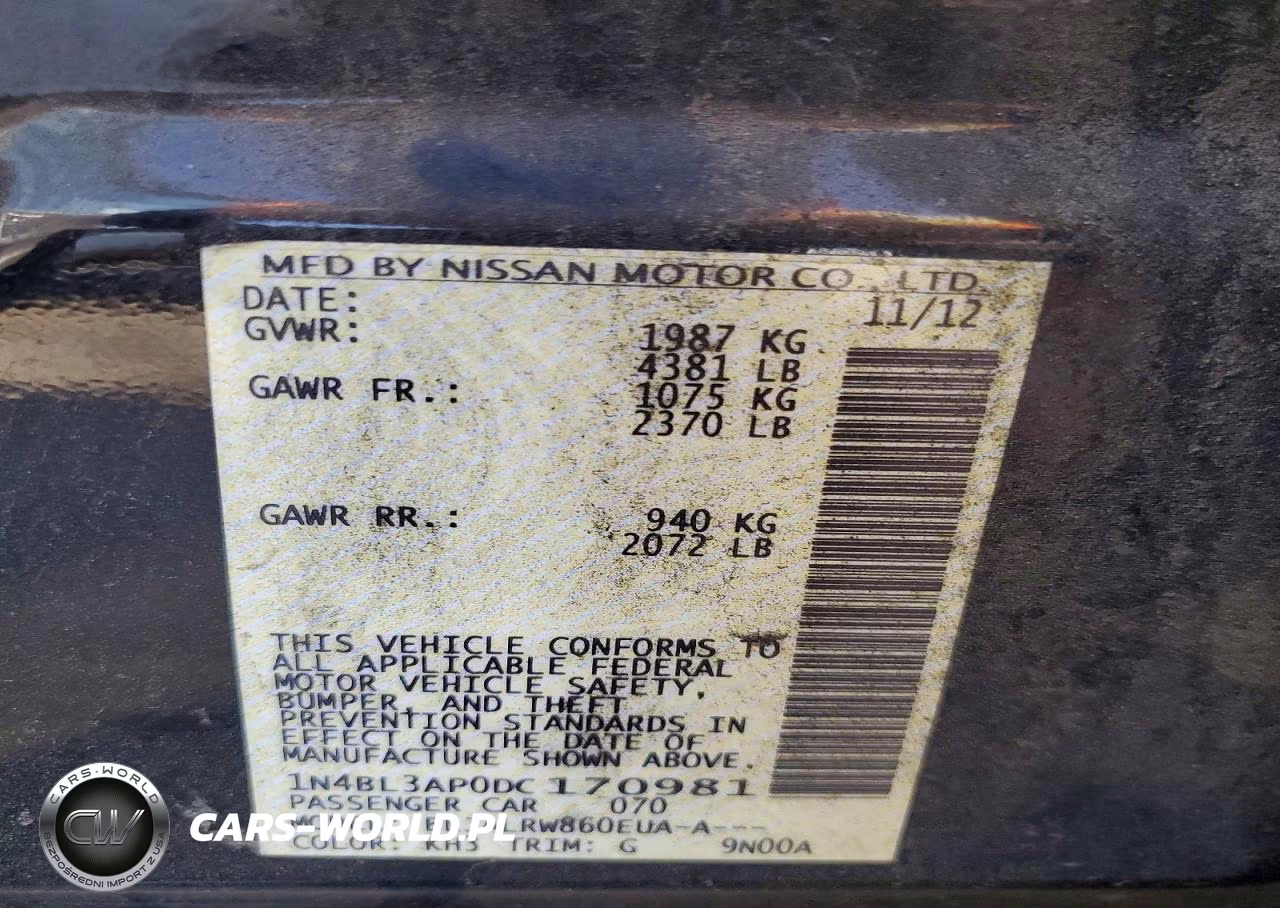 2013 Nissan Altima 3.5 S VIN:1N4BL3AP0DC170981 - 12