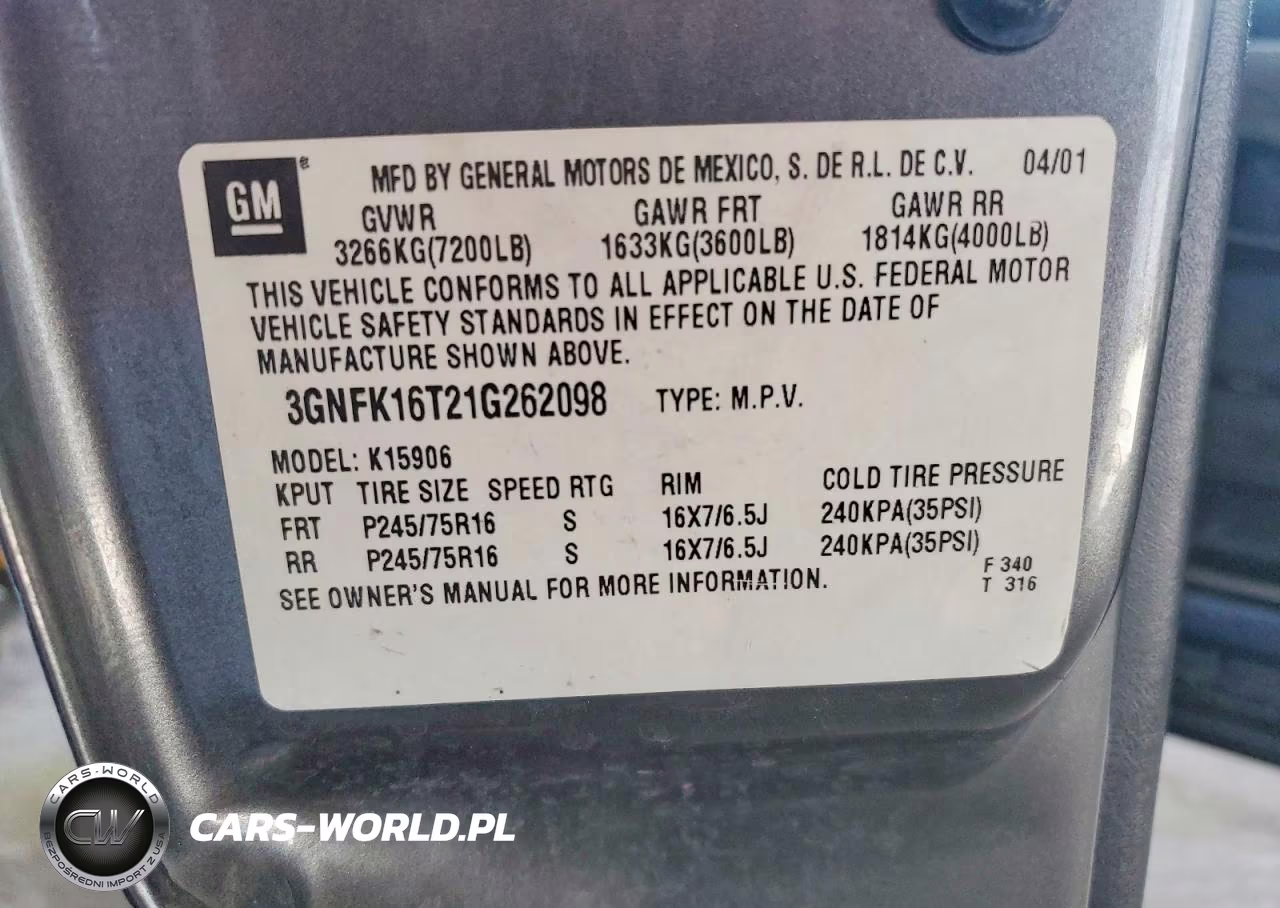 2001 Chevrolet Suburban K1500 VIN:3GNFK16T21G262098 - 13