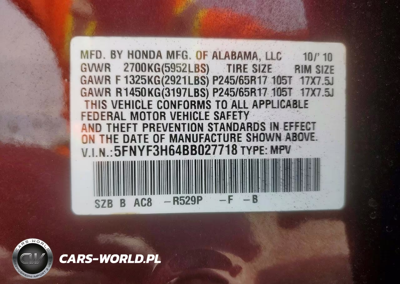 2011 Honda Pilot Exl VIN:5FNYF3H64BB027718 - 13