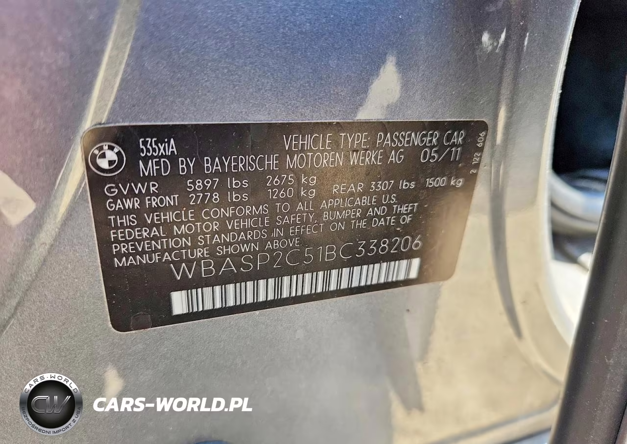 2011 BMW 535 Xigt VIN:WBASP2C51BC338206 - 13