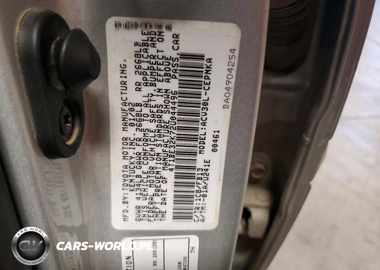 2002 Toyota Camry Le VIN:4T1BE32K72U044496 - 13