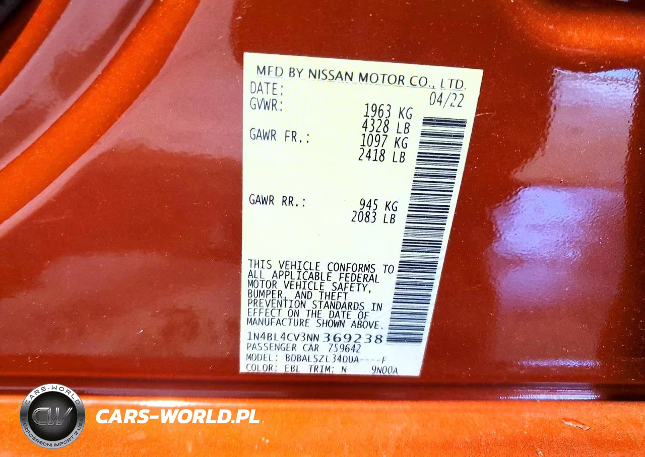 2022 Nissan Altima Sr VIN:1N4BL4CV3NN369238 - 12