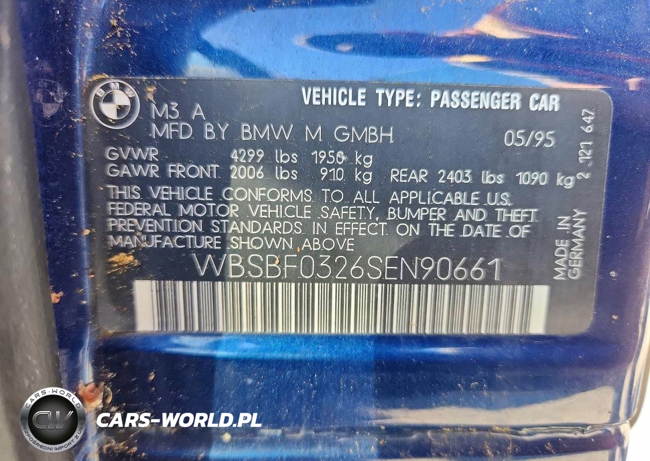 1995 BMW M3 Automatic VIN:WBSBF0326SEN90661 - 12