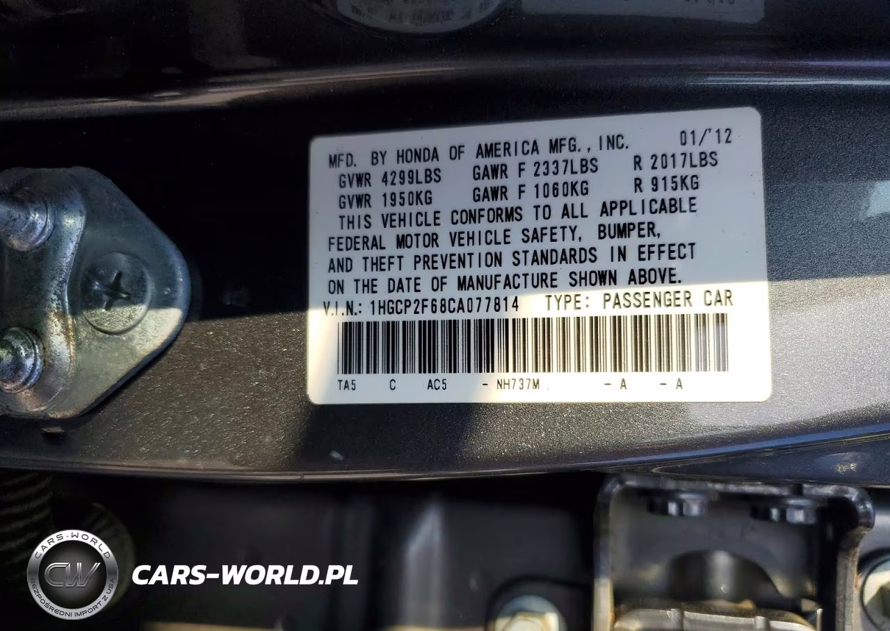 2012 Honda Accord Se VIN:1HGCP2F68CA077814 - 12