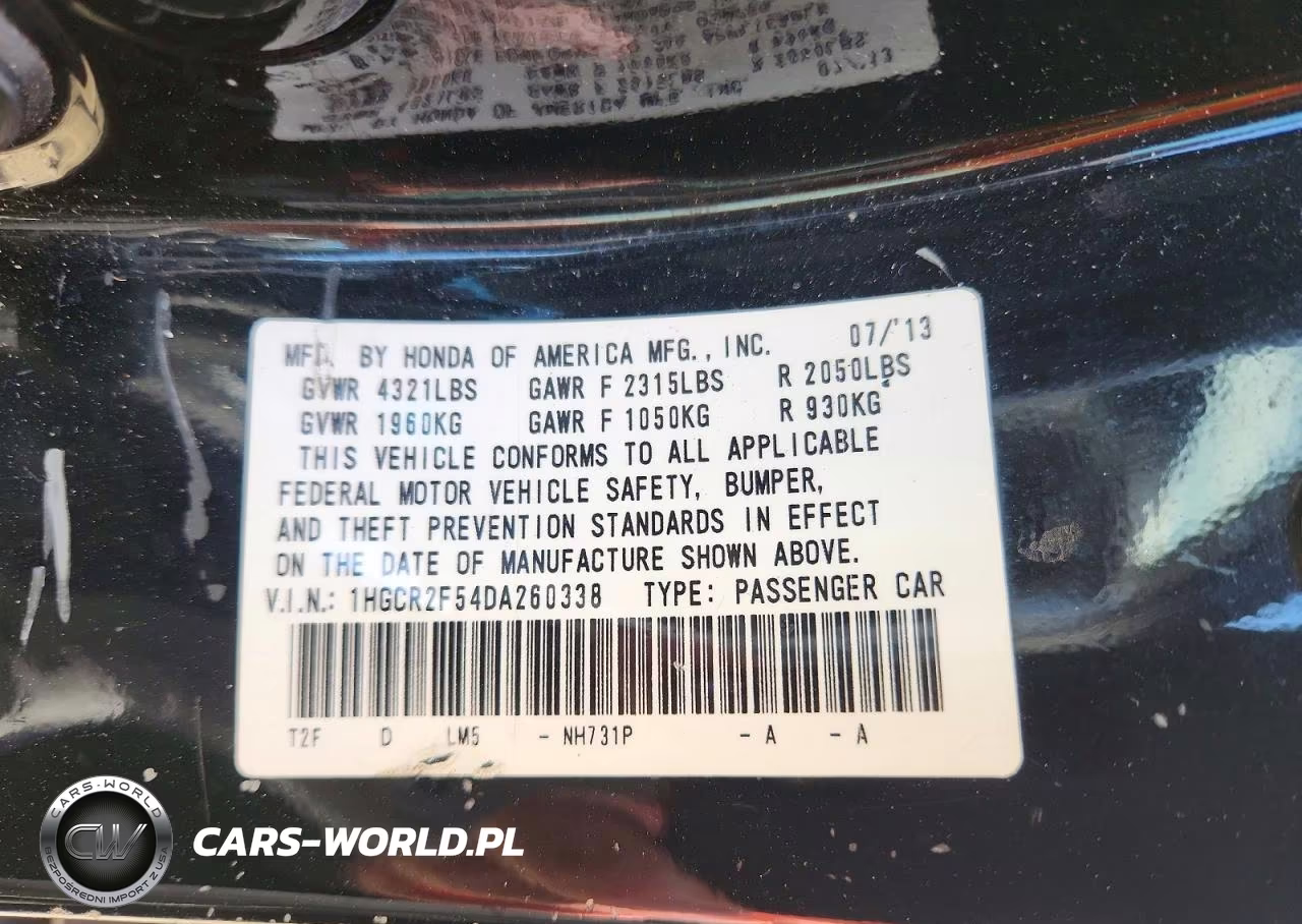 2013 Honda Accord Sport VIN:1HGCR2F54DA260338 - 12