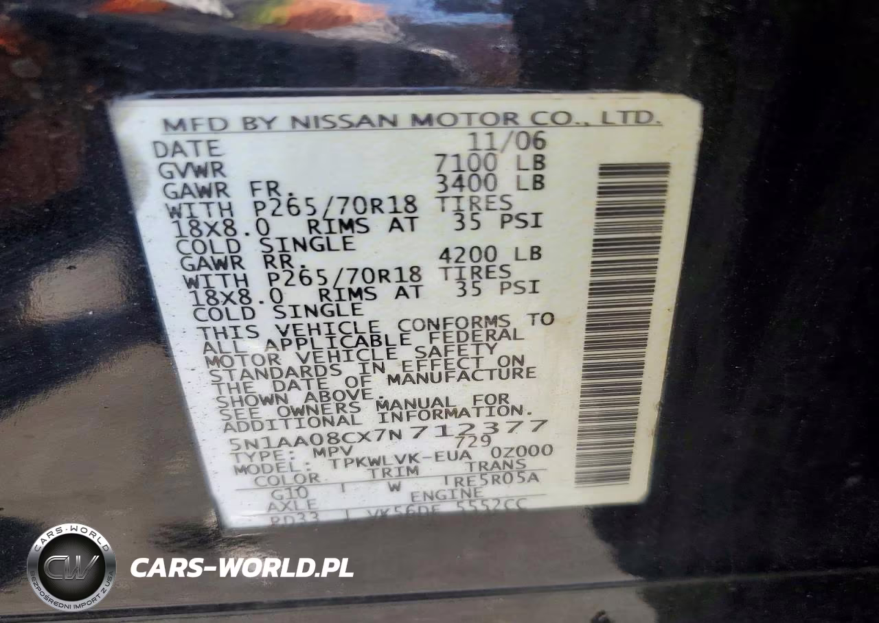 2007 Nissan Armada Se VIN:5N1AA08CX7N712377 - 13