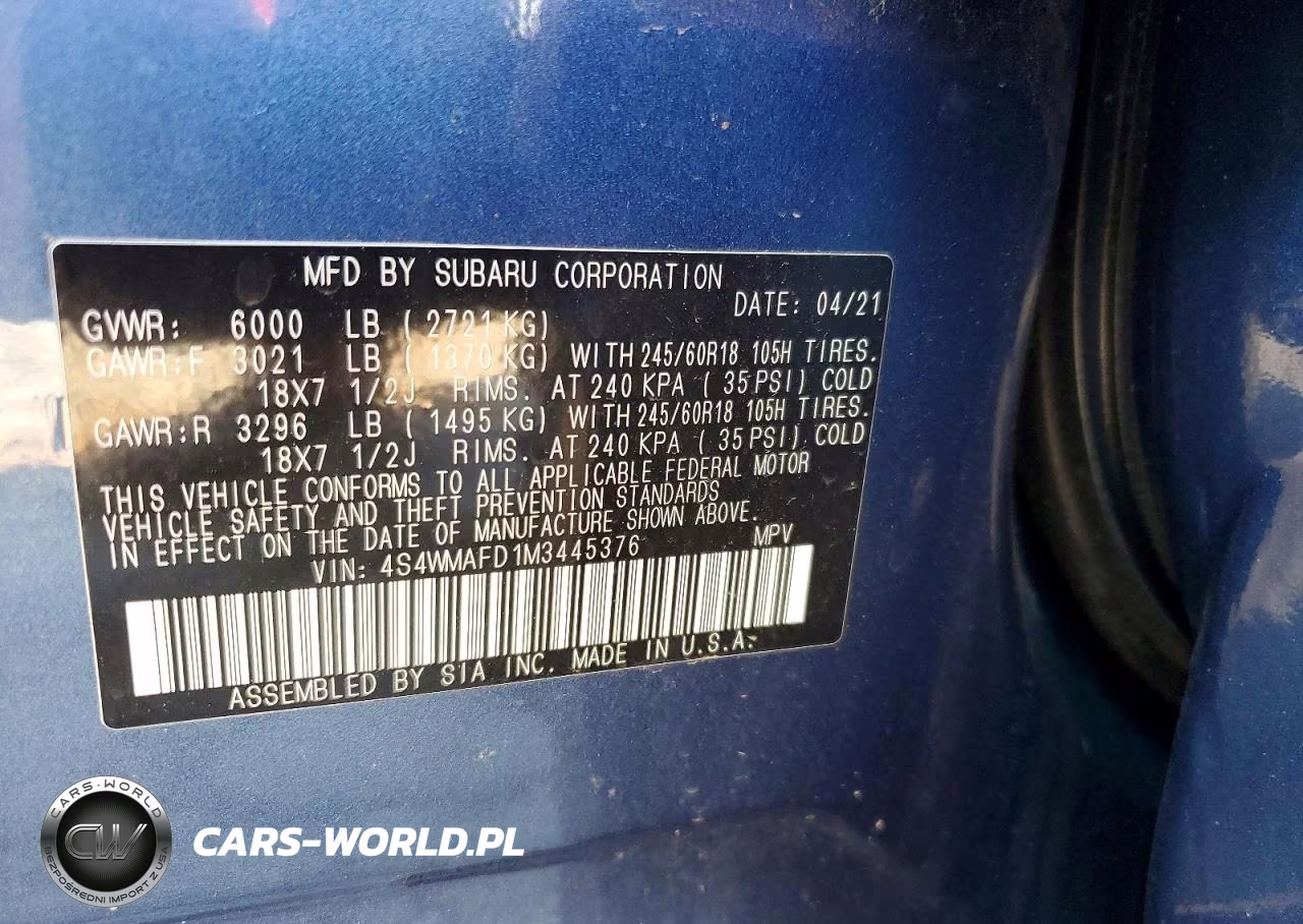 2021 Subaru Ascent Premium VIN:4S4WMAFD1M3445376 - 12