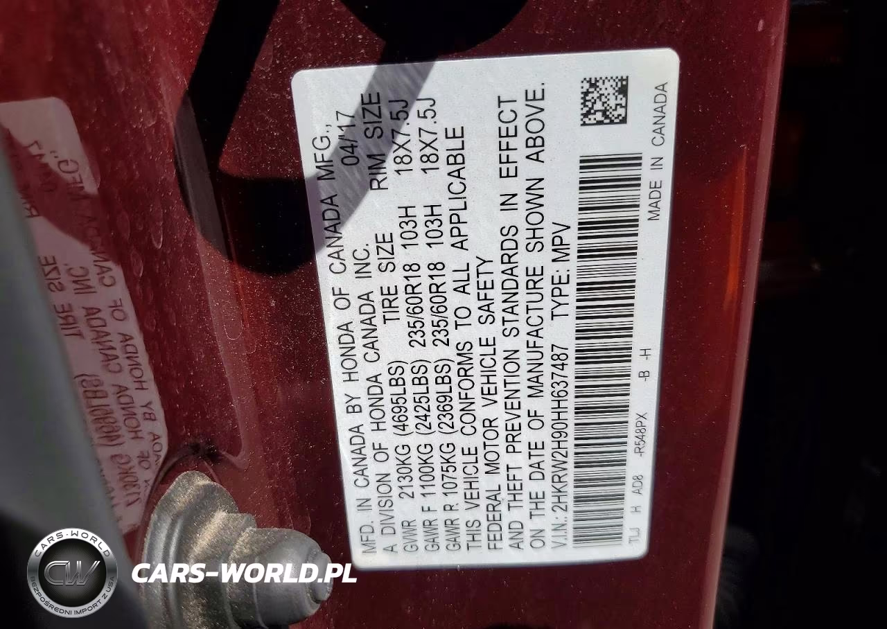 2017 Honda Cr-V Touring VIN:2HKRW2H90HH637487 - 12