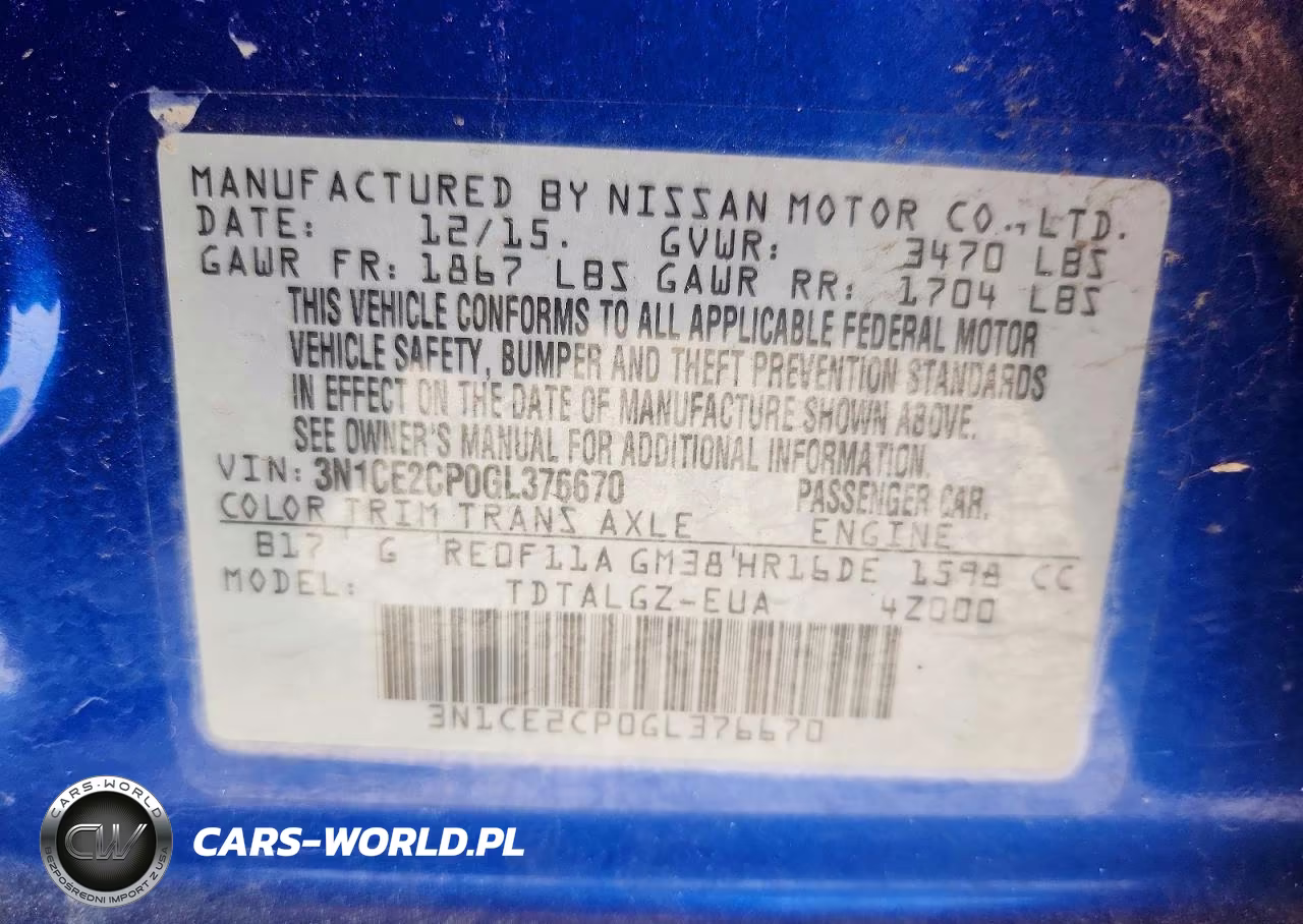 2016 Nissan Versa Note Sr VIN:3N1CE2CP0GL376670 - 12