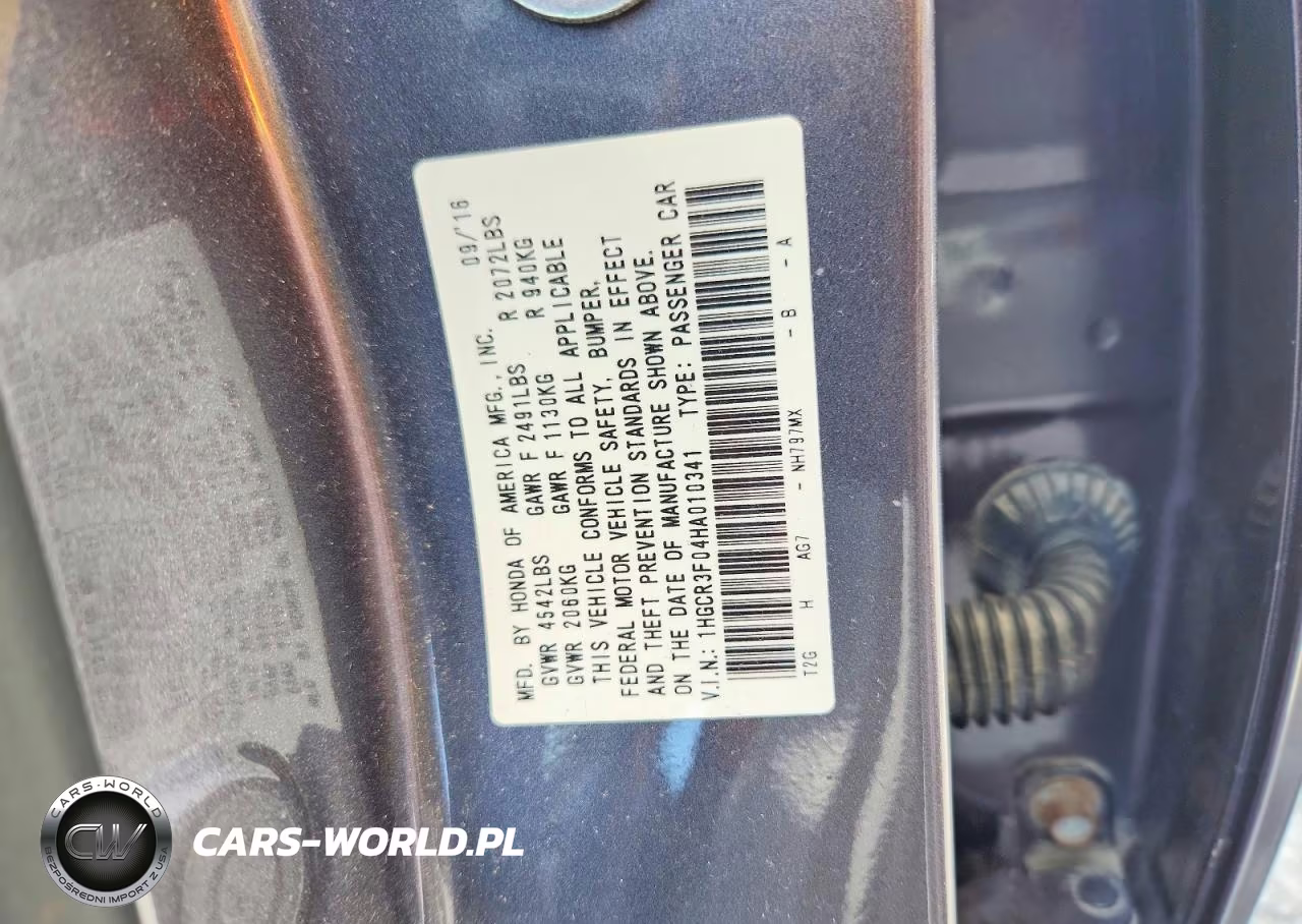 2017 Honda Accord Exl VIN:1HGCR3F04HA010341 - 12