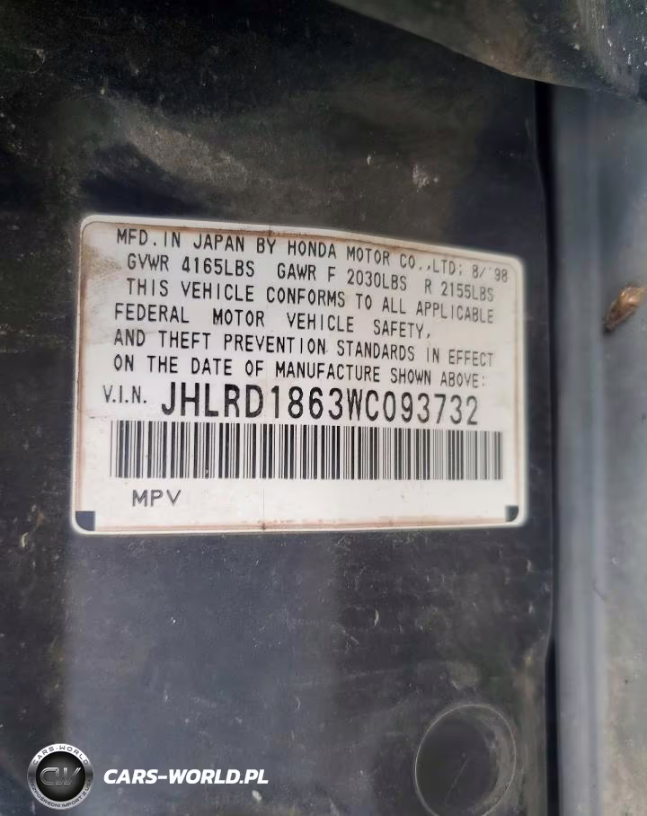 1998 Honda Cr-V Ex VIN:JHLRD1863WC093732 - 13