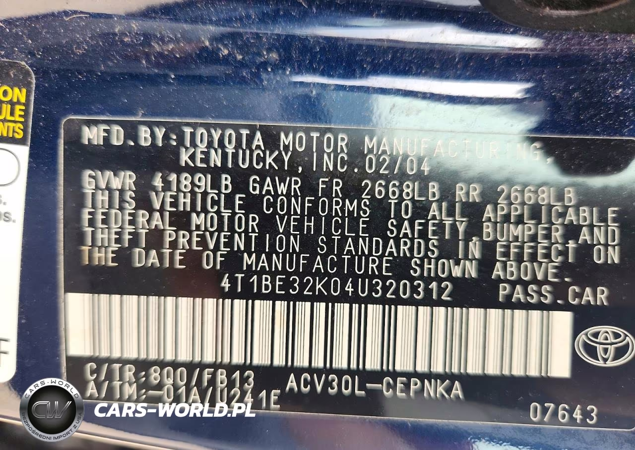 2004 Toyota Camry Le VIN:4T1BE32K04U320312 - 12