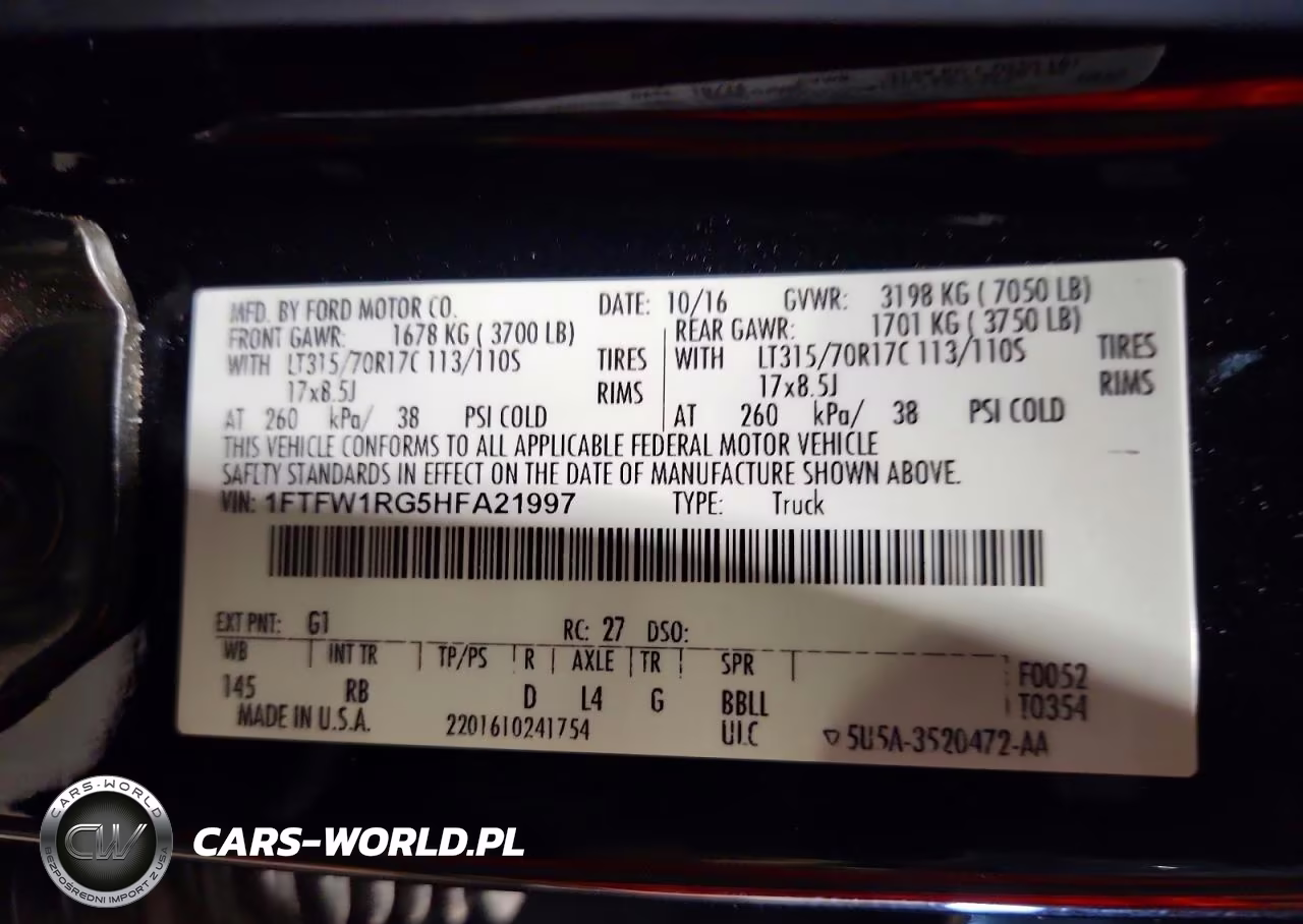 2017 Ford F150 Raptor VIN:1FTFW1RG5HFA21997 - 14