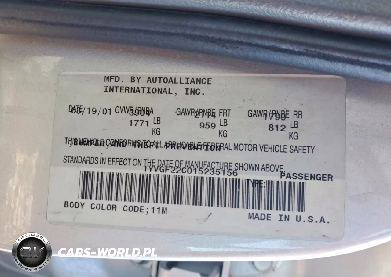 2001 Mazda 626 Es VIN:1YVGF22C015235156 - 12