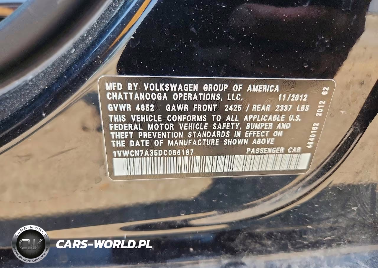 2013 Volkswagen Passat Sel VIN:1VWCN7A35DC066187 - 12