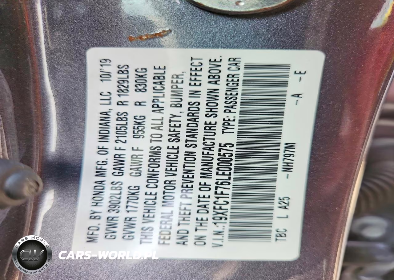 2020 Honda Civic Exl VIN:19XFC1F76LE000575 - 12