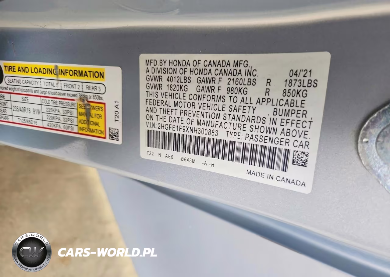 2022 Honda Civic Touring VIN:2HGFE1F9XNH300883 - 12