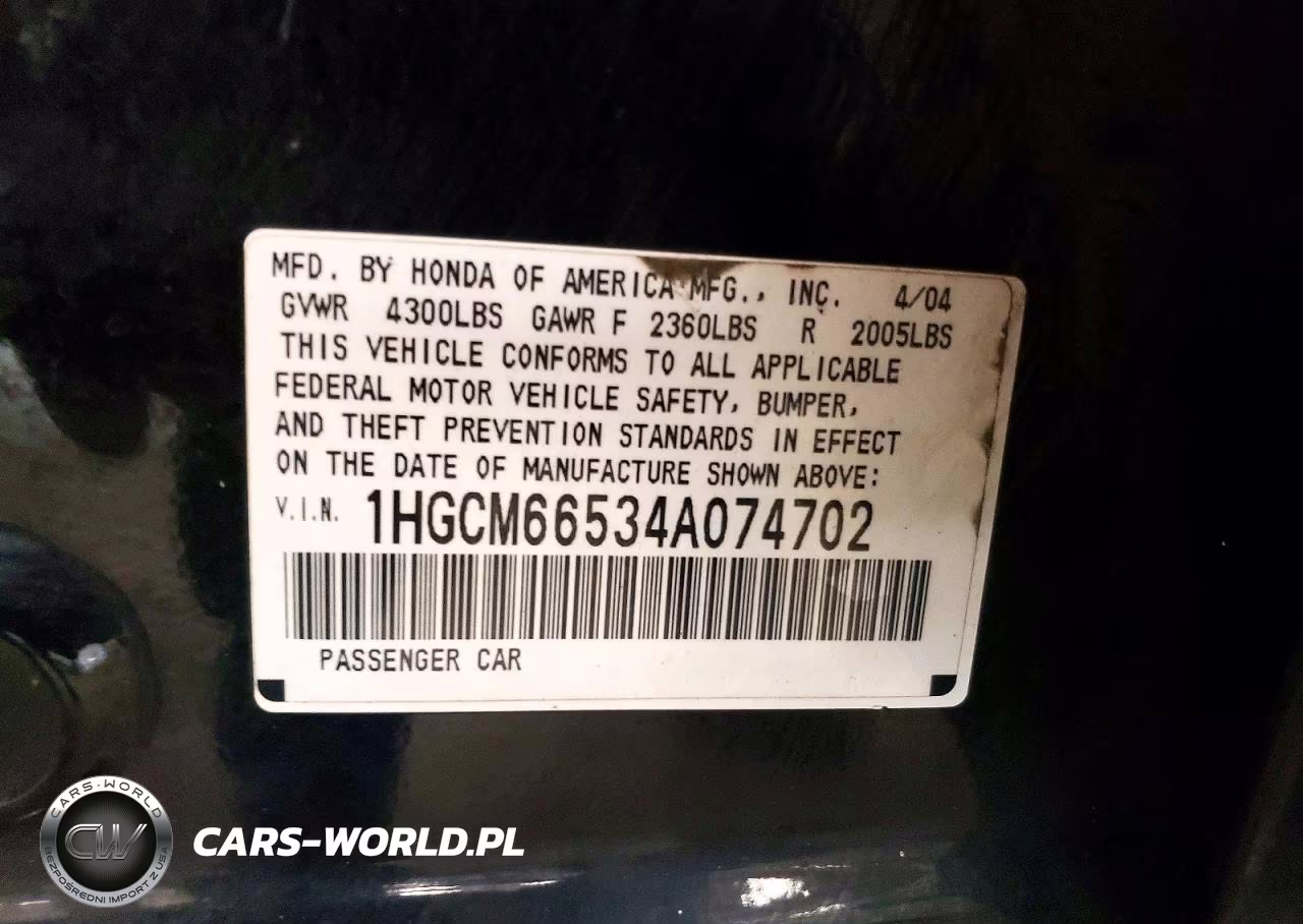 2004 Honda Accord Ex VIN:1HGCM66534A074702 - 12