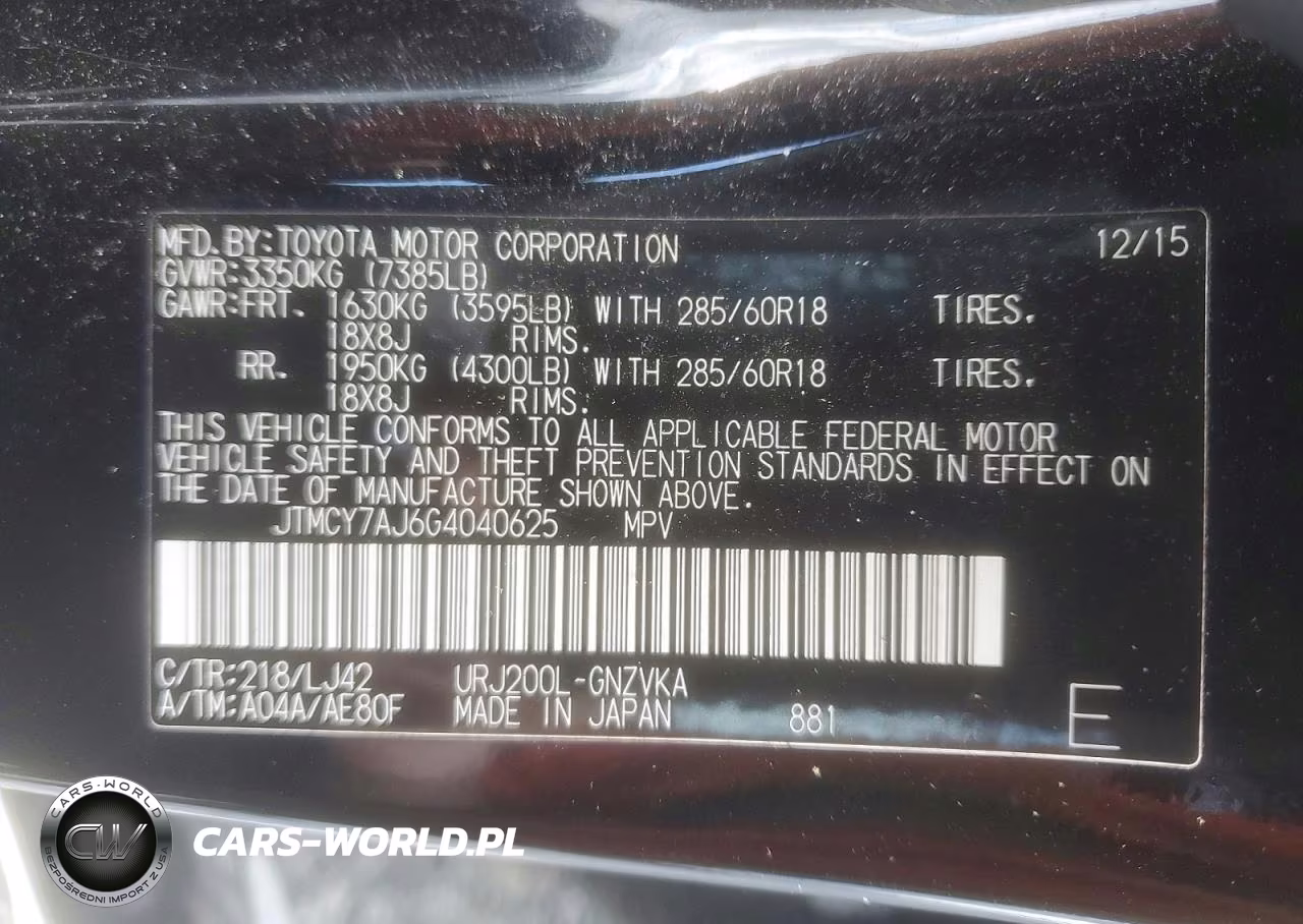 2016 Toyota Land Cruiser Base VIN:JTMCY7AJ6G4040625 - 14