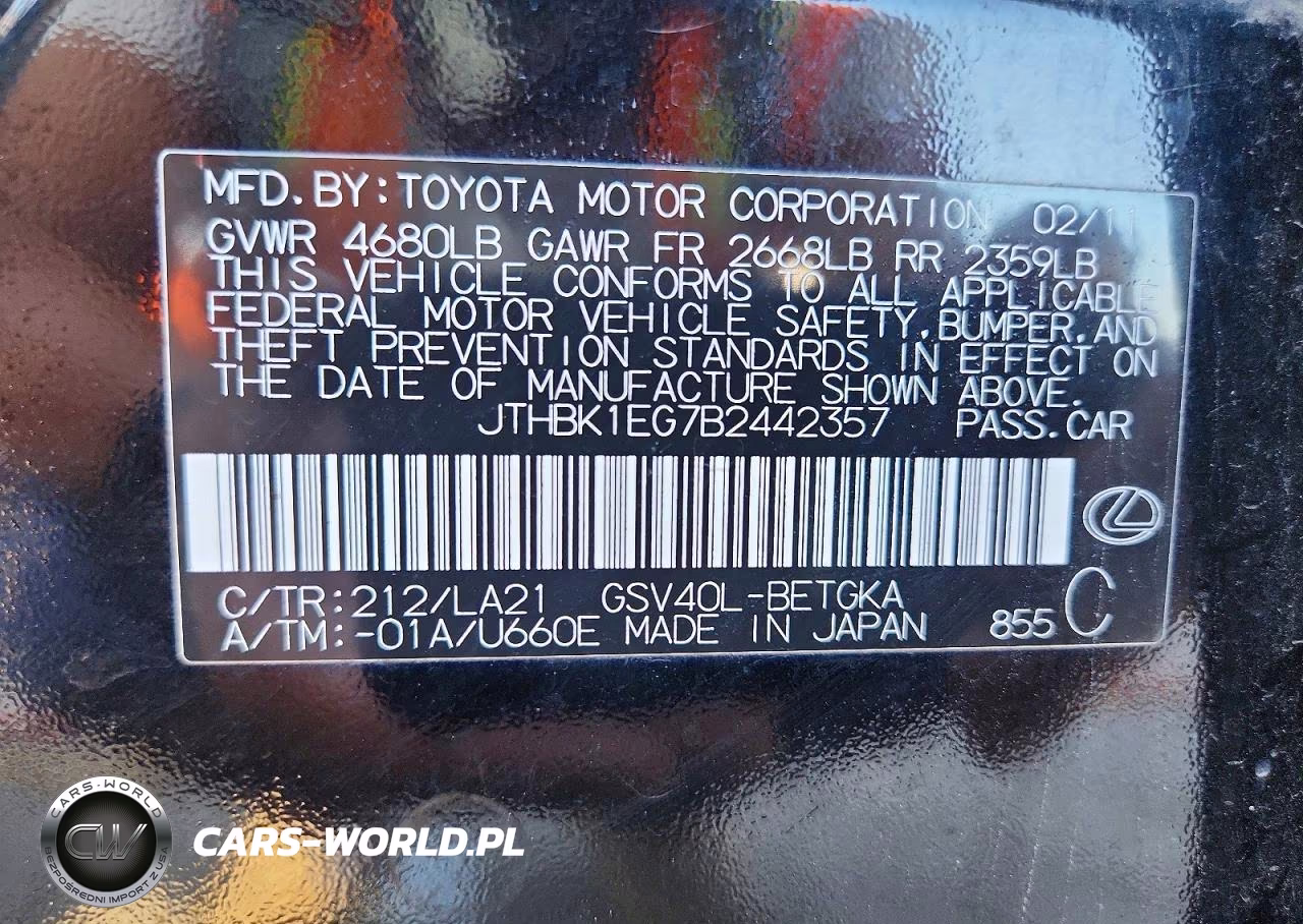 2011 Lexus Es 350 VIN:JTHBK1EG7B2442357 - 13