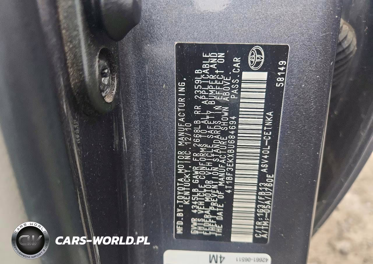 2011 Toyota Camry Le VIN:4T1BF3EKXBU684694 - 12