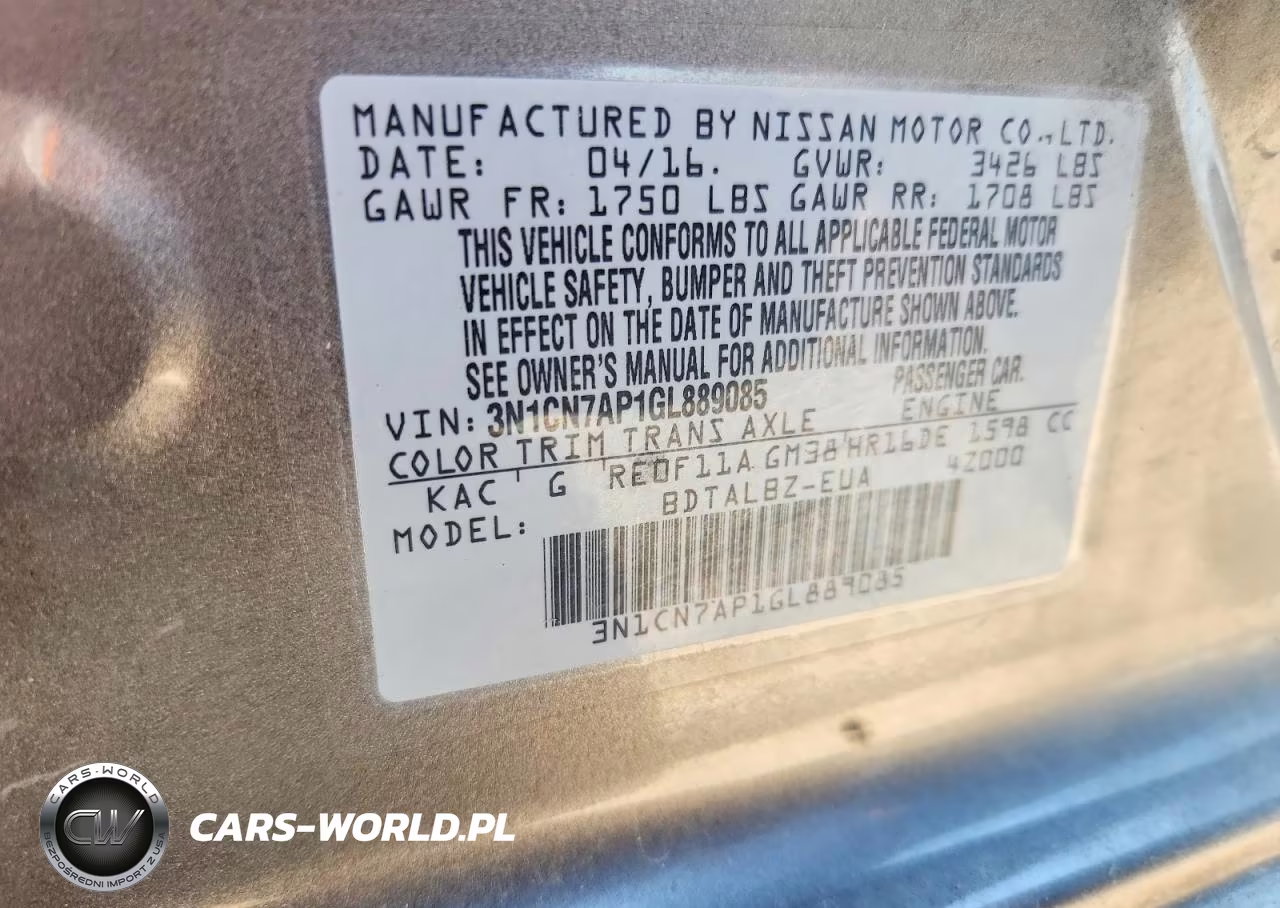 2016 Nissan Versa 1.6 Sv VIN:3N1CN7AP1GL889085 - 12