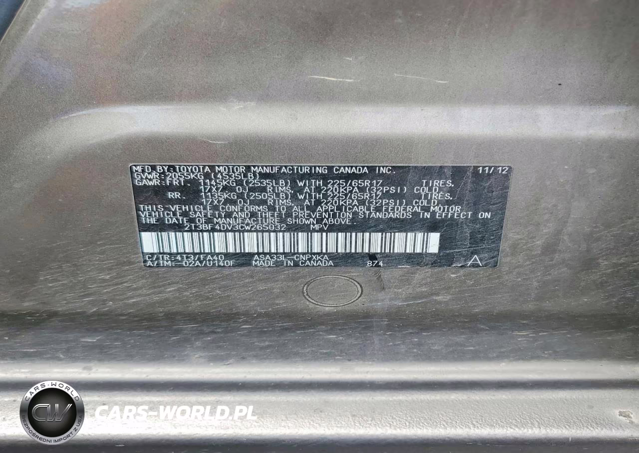2012 Toyota Rav4 Base VIN:2T3BF4DV3CW265032 - 13