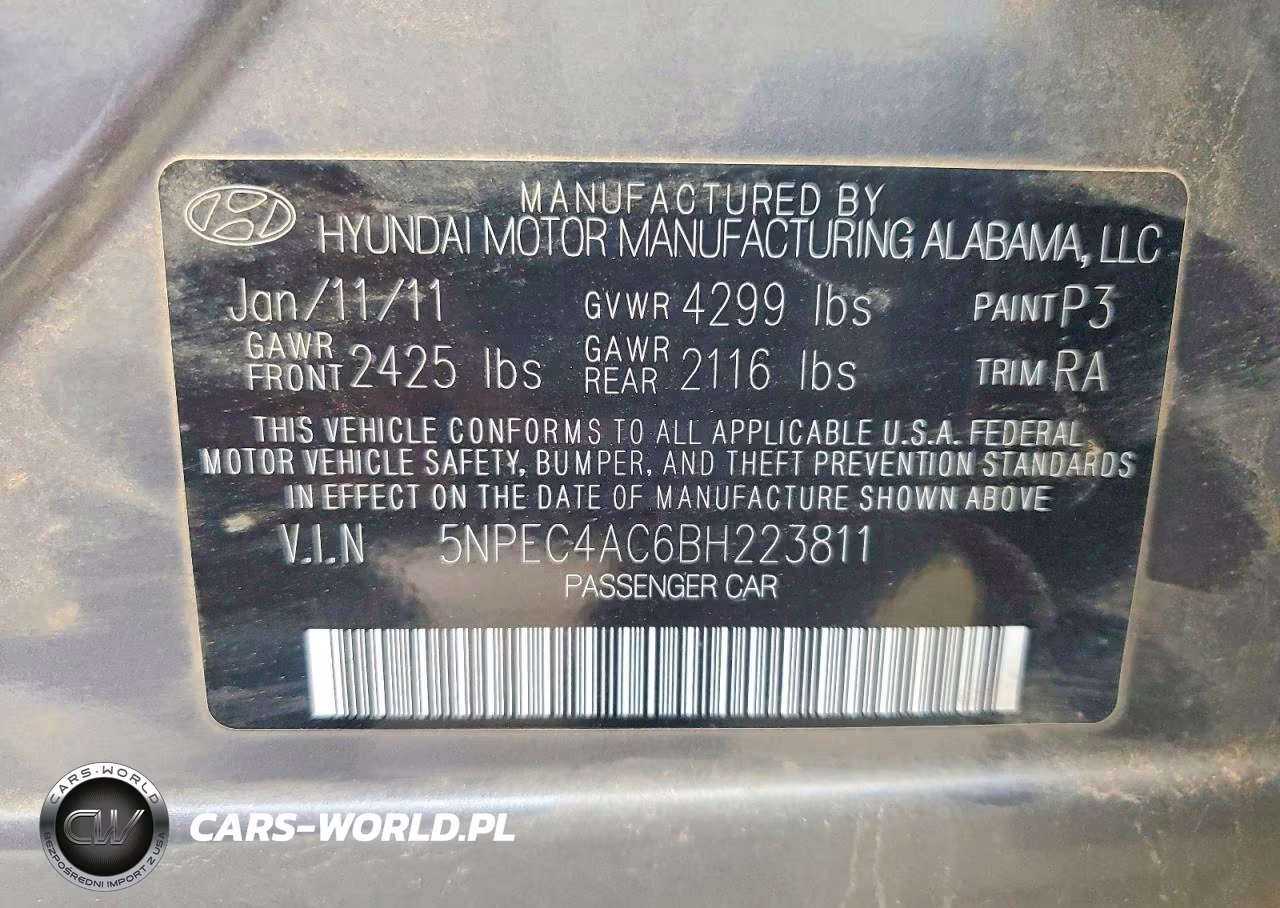 2011 Hyundai Sonata Se VIN:5NPEC4AC6BH223811 - 12