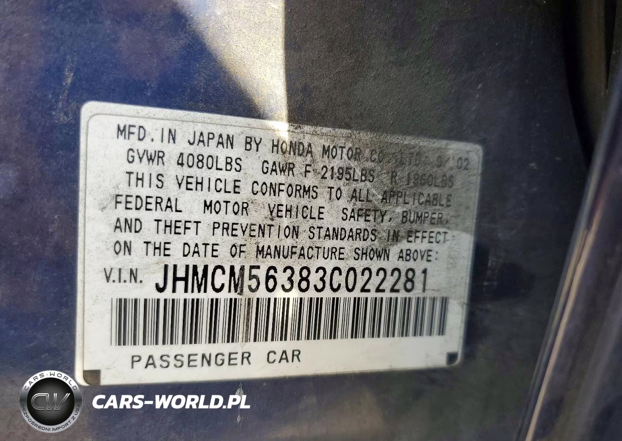 2003 Honda Accord Lx VIN:JHMCM56383C022281 - 12